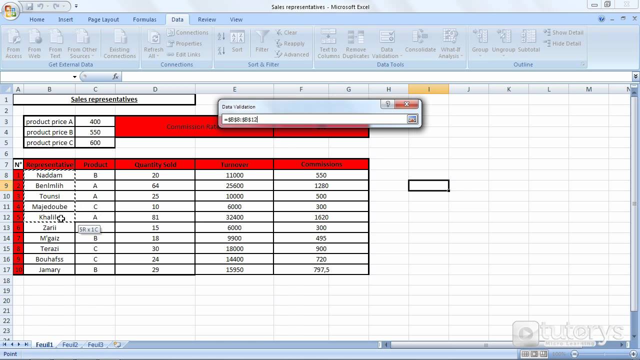 insert drop down menu excel 2016