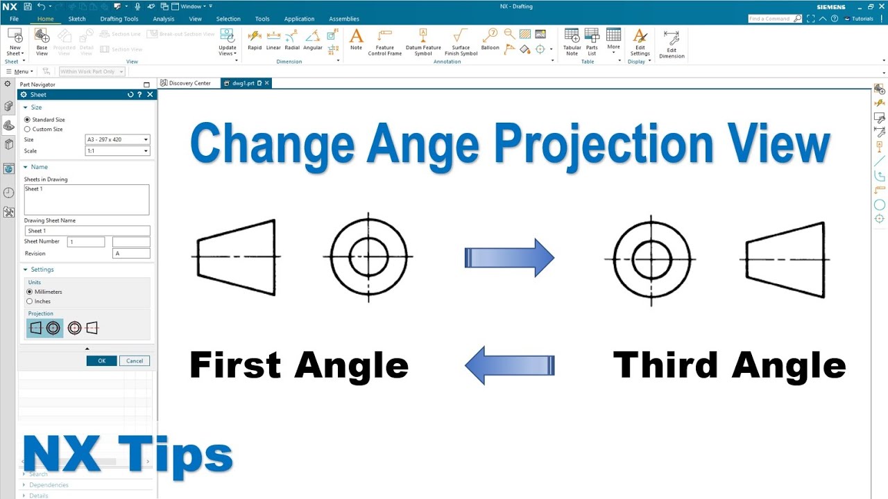 Siemens NX Tips How to Changle Angle Projection View (First & Third