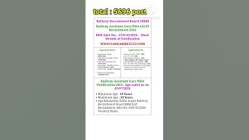 railway new vacancy 2024 | railway assistant loco pilot vacancy| RRB ALP vacancy 2024