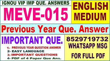 MEVE 015 Previous Year Question Paper in English | meve 015 important questions with answer