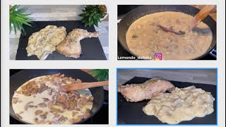 Poulet au four accompagné par une sauce aux champignons دجاج في الفرن مع صلصة الفطر