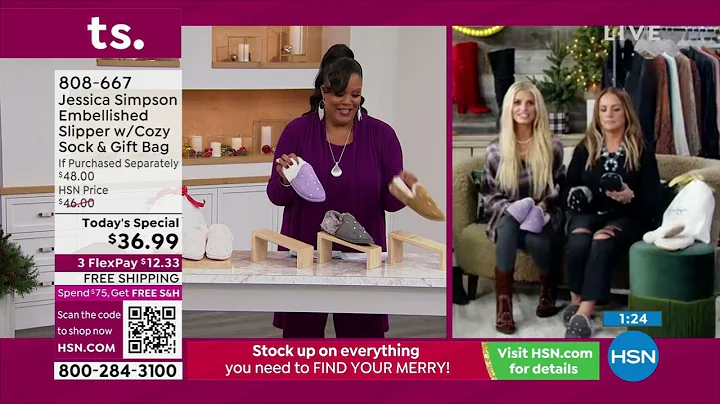 Jessica Simpson Embellished Slipper with Cozy Sock   Gif...