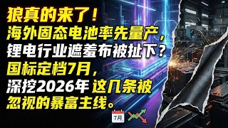 狼真的来了！海外固态电池率先量产，锂电行业遮羞布被扯下？国标定档7月，深挖2026年这几条被忽视的暴富主线。The Wolf is Here! First Mass-Produced Solid-St