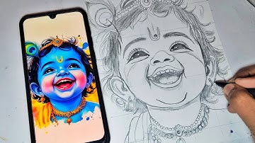 Cute Little Krishna Drawing 🥰, Shree Krishna Drawing, Outline Tutorial 