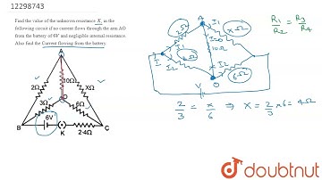 Find the value of the unknown resistance X, in the following circuit if no current flows through...