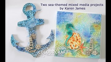 Two sea-themed mixed media projects featuring Brusho and SprinkleIT colours by Karen James