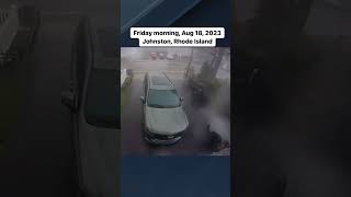 Car crushed by tree felled by severe thunderstorm in Johnston, Rhode Island.