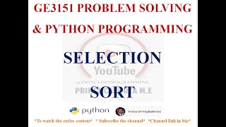 SELECTION SORT | GE3151 PROBLEM SOLVING AND PYTHON PROGRAMMING NOTES