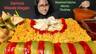 Eating Momo, Masala Maggie, Samosa | Big Bites | Asmr Eating | Mukbang | Indian street Food