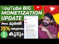 YouTube Big Monetization Update 2023 Updating Ad Control 🤑 | 15% വരുമാനം കൂടും