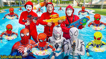 Siêu Nhân Nhện Tiêu Diệt Tên Cướp Tại Hồ Bơi Giải Cứu Con Tin || Spider-Man Family
