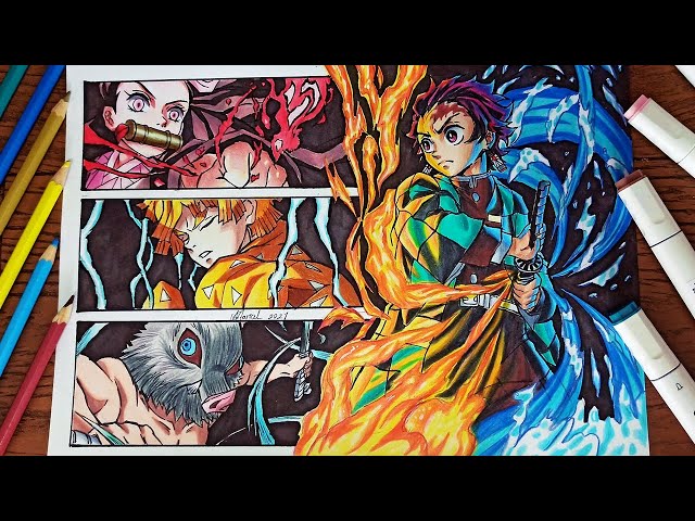 Mayara Rodrigues Drawings - INOSUKE, TANJIRO, NEZUKO, ZENITSU - Kimetsu  no Yaiba / Demon Slayer