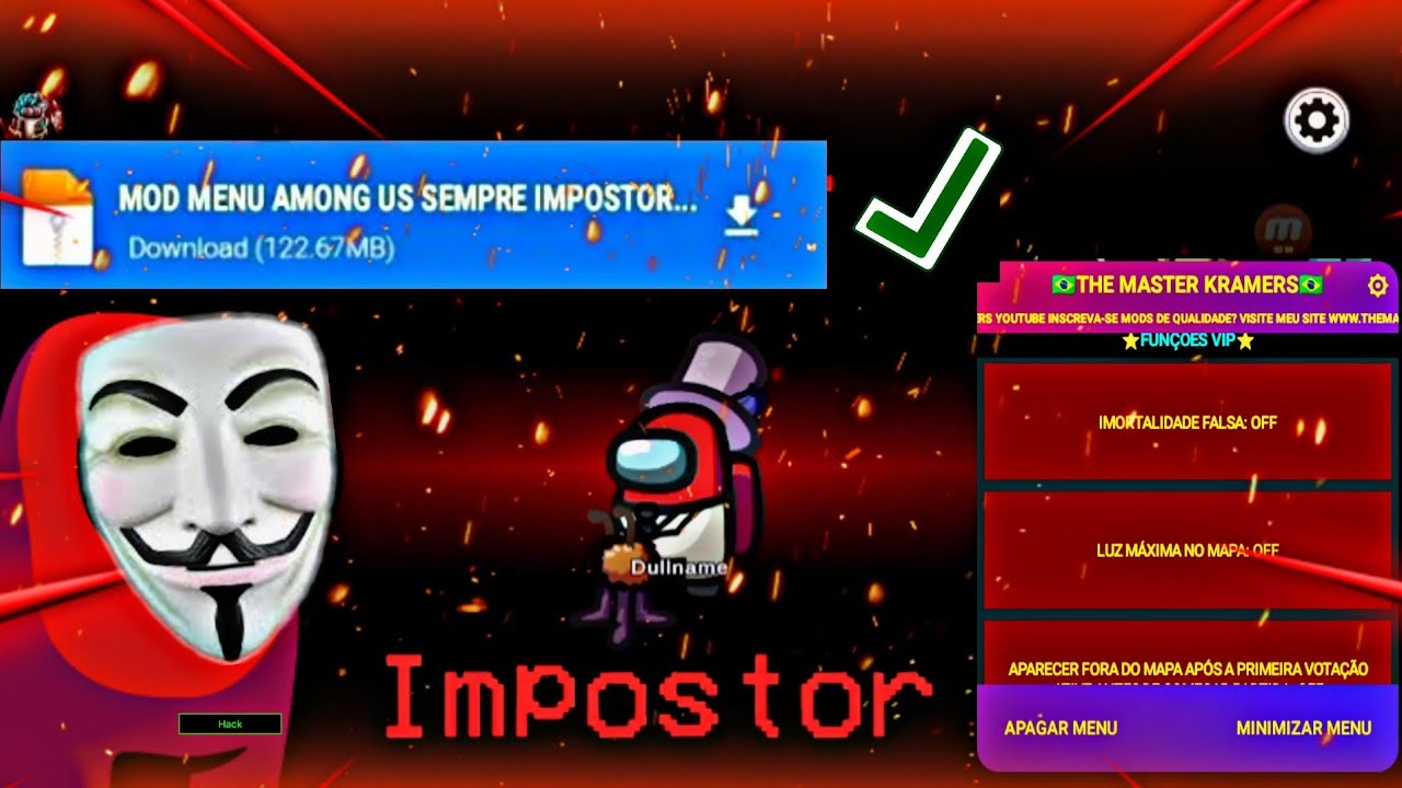 NOVO MOD MENU AMONG US 2022!.8.25 (SEMPRE IMPOSTOR) ANT-BAN ATUALIZADO+CHAT  LIVRE MUDAR NOME+ 