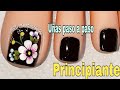 Uñas decoradas para pie principiantes fácil de hacer paso a paso/decoración de uñas pies en negro