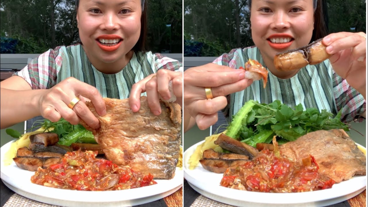 วิธีตำและกินแจ่วปลาร้า🌶ปลาโทง+ปลาส้มทอดแซ่บๆจ้า😋🐟สั่งถั่งเช่าไลน์ไอดี@joei