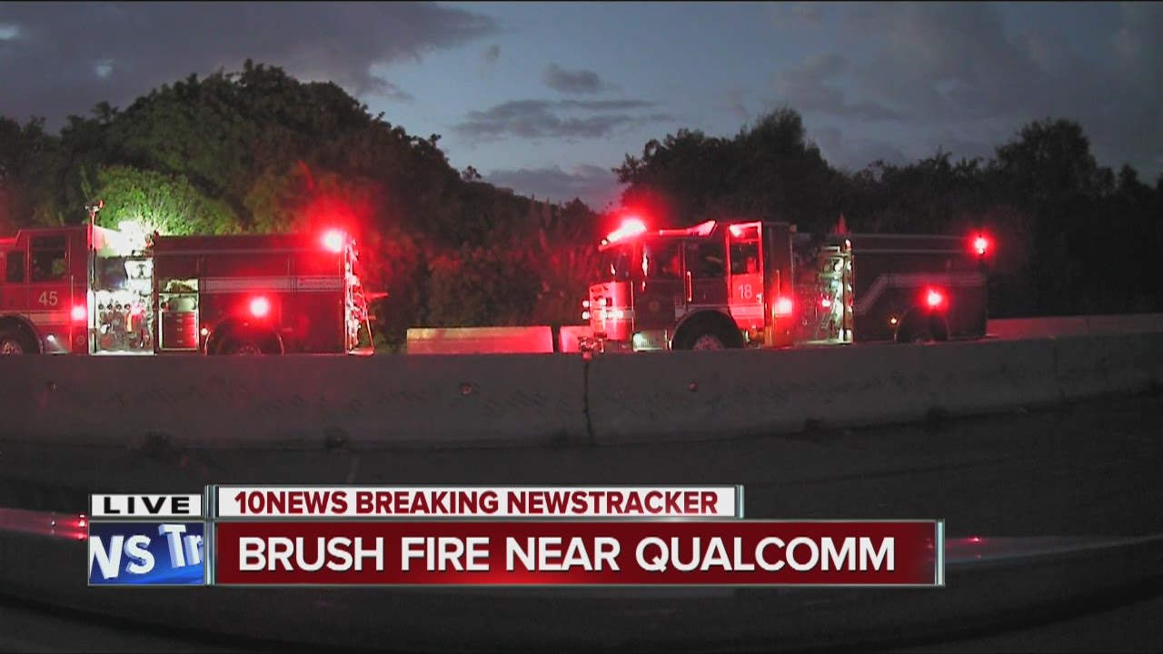 Brush fire breaks out near Qualcomm - YouTube