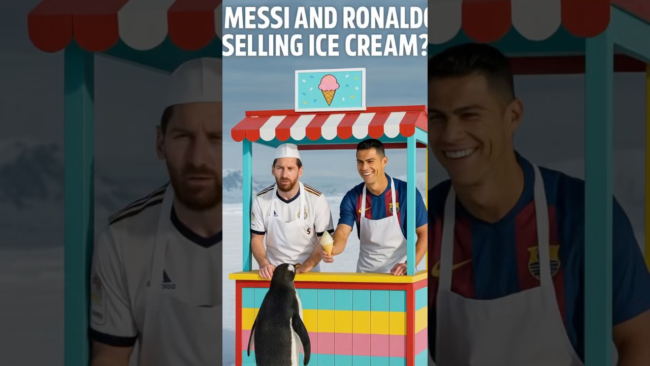 Ice Cream Shop in Antarctica?! Only Ronaldo and Messi Would Do That 😂🍦… AI video .. 