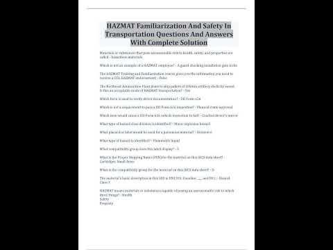 HAZMAT Familiarization And Safety In Transportation Questions And
