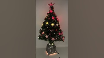 Vintage fiber optic Christmas tree lighted color wheel 36” tall decorated stars