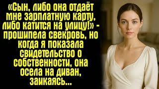 видео: «Сын, либо она отдаёт мне зарплатную карту, либо катится на улицу!» — прошипела свекровь, но когда.. картинка: «Сын, либо она отдаёт мне зарплатную карту, либо катится на улицу!» — прошипела свекровь, но когда..