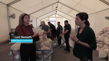 UNRWA DCG Leni Stensth visits Gaza food distribution centre talking about UNRWA Job Creation Program