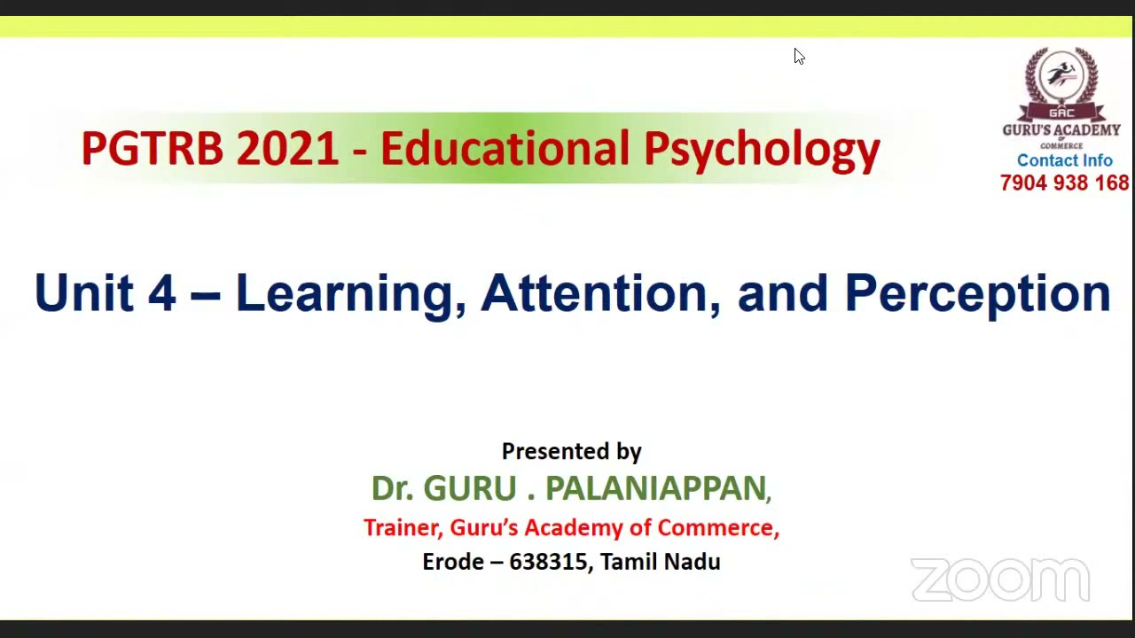 PGTRB | Unit 4 - Educational Psychology Live | 