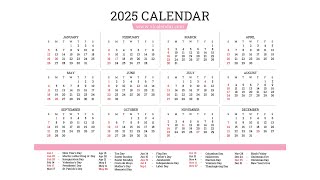 Printable Year 2025 Calendar with Holidays - VL Calendar