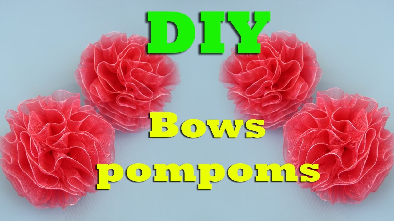 DIY Simple bows-pompoms / Kanzashi tutorial - YouTube
