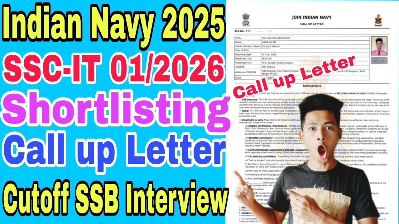 Indian Navy SSC IT Officer Final Cutoff Shortlisted For SSB interview 01/2026, Final Cutoff Shortlis