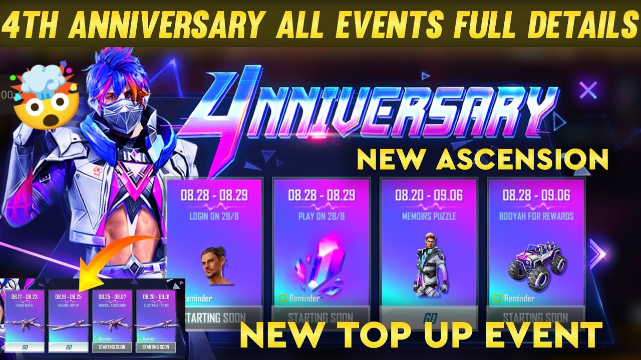 4th Anniversary All Events Calendar 🔥| Full Details Free Fire 🤯| Musical Ascension |New Top Up Event
