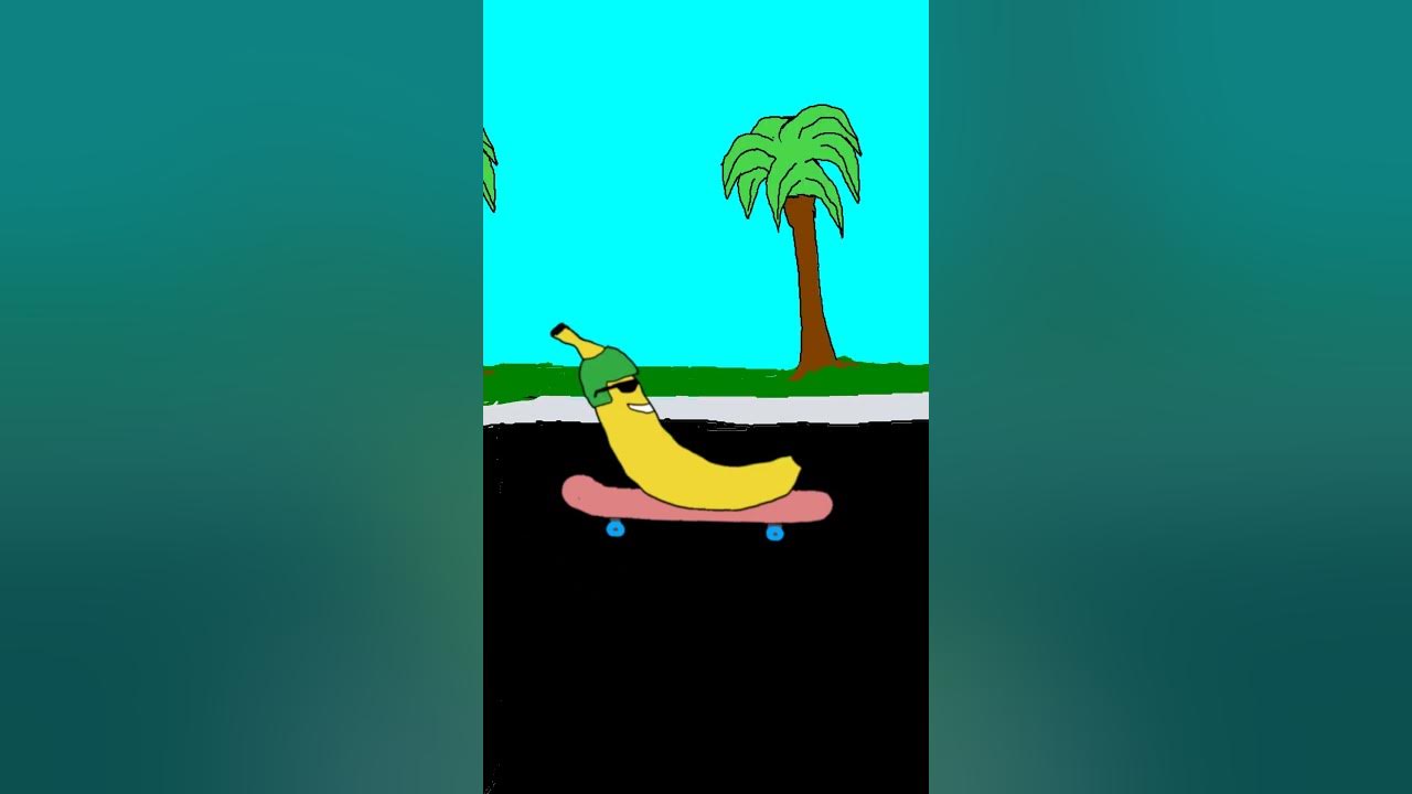 Skater Banana does a backflip in front of palm trees shorts cartoon