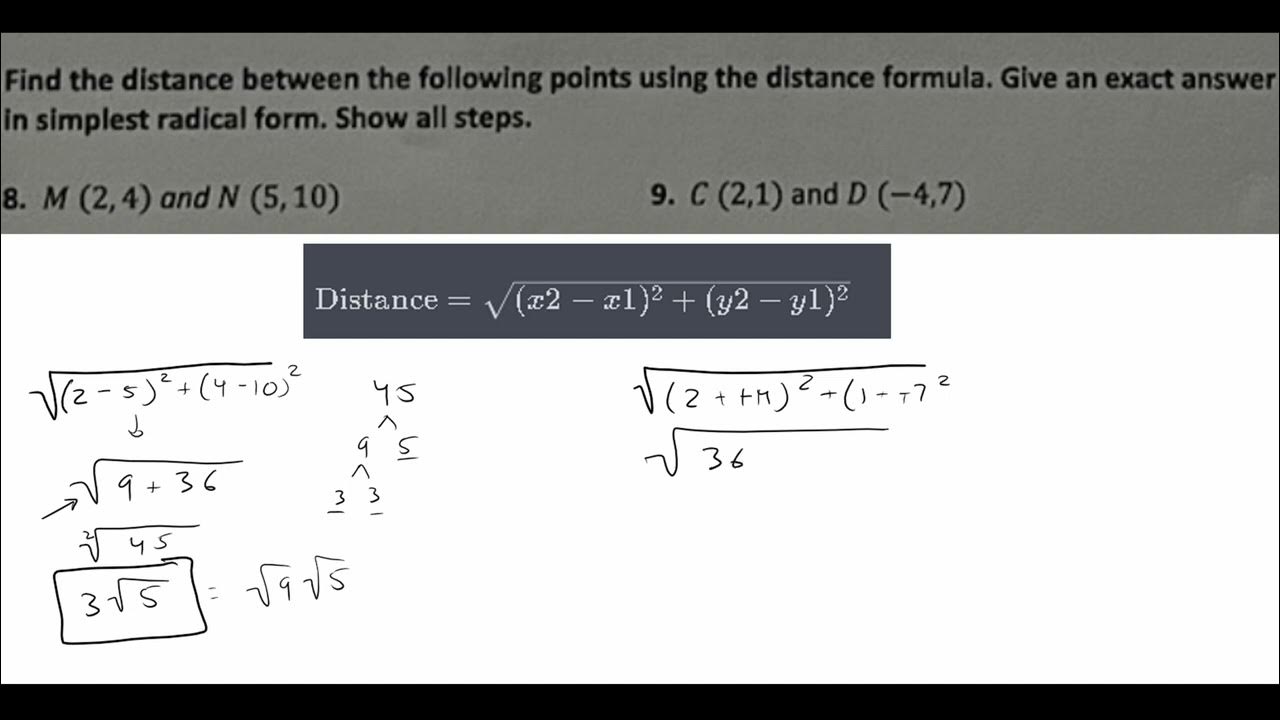 How to use the distance formula (with radicals) (in depth explanation ...