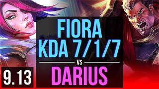 FIORA vs DARIUS (TOP) | KDA 7/1/7, 2 early solo kills | Korea Master | v9.13