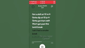 Thumbnail of Broken clocks -SZA (Got a shift at 10am) #lyrics #spotify #SZA #capcut #fyp #spotifylyrics