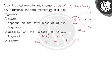 A bomb at rest explodes into a large number of tiny fragments. The total momentum of all the fra....