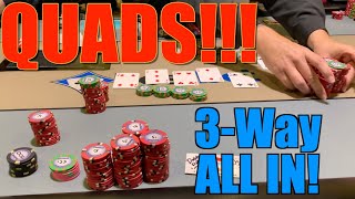 I River QUADS In Three-Way ALL IN!!! Huge Pot! Must See! Poker Vlog Ep 282
