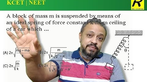 A block of mass m is suspended by means of an ideal spring of force constant k from ceiling of a car