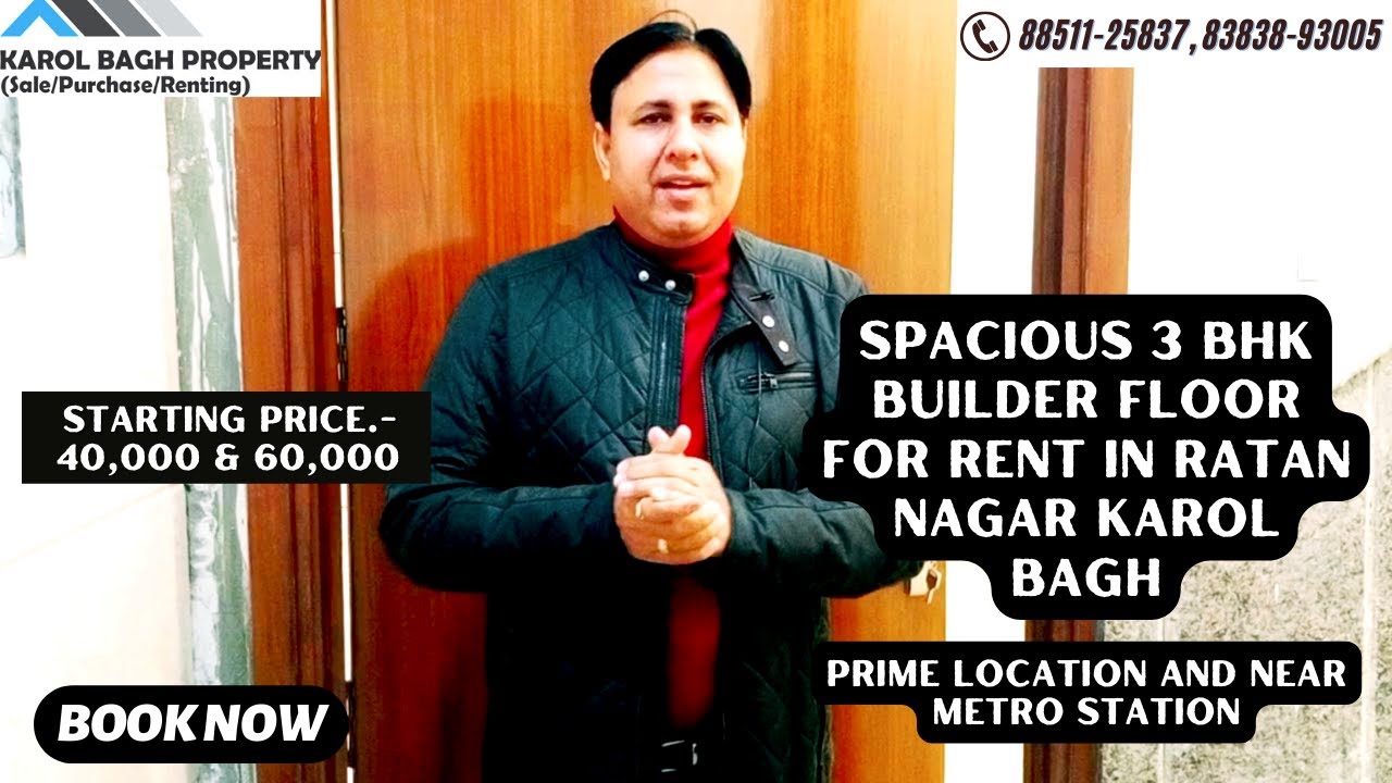 Spacious 3 Bhk Builder Floor for Rent in Ratan Nagar Karol Bagh Floor