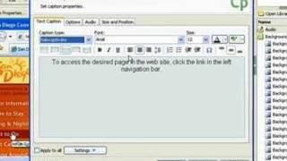 Inserting a text caption