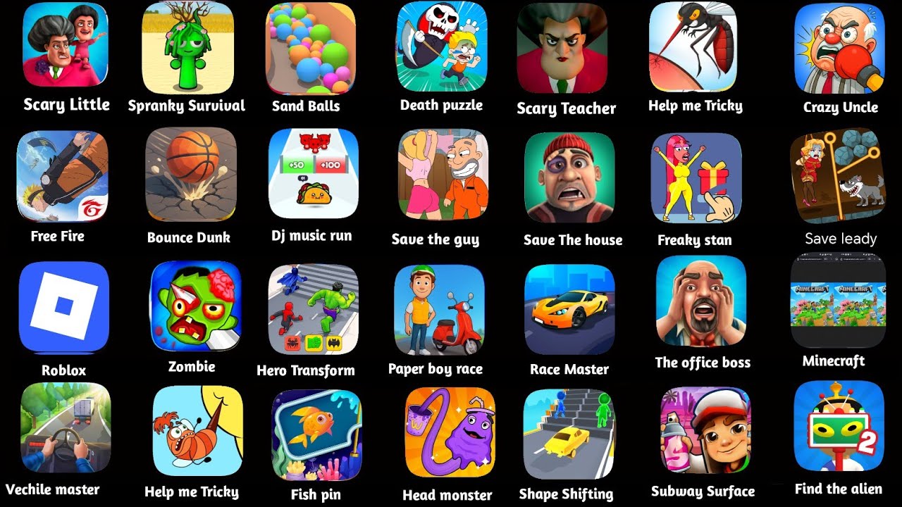 Spranky,Scray Little Prankster,Sand Balls,Death Puzzle,Roblox,Minecraft,Subway Surface,Bounce Dunk 