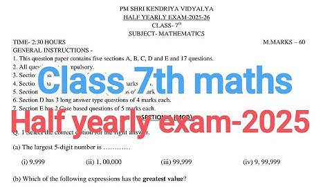 Maths Half yearly exam class 7th 2025-26 /KV term 1 class 7th Maths for kendriya vidyalaya students 