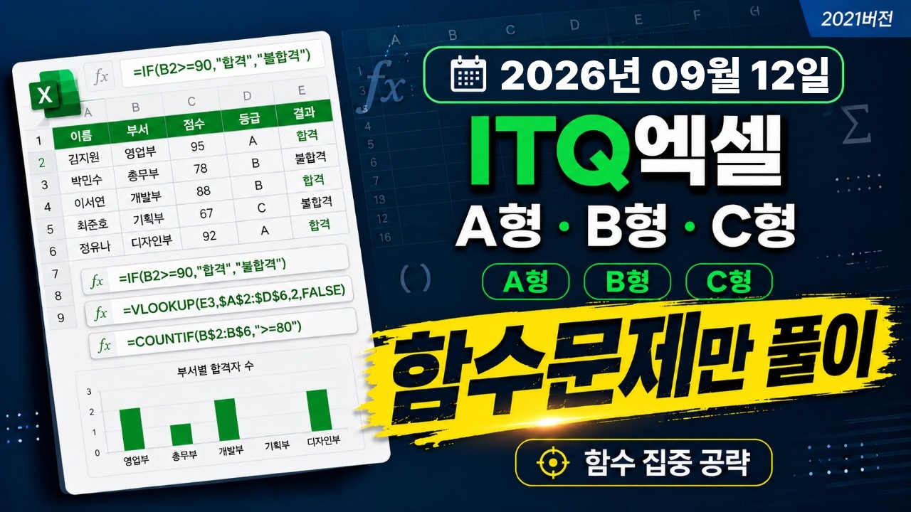 ITQ 엑셀 2026년 9월 기출 함수풀이 | A형 B형 C형 완전정리
