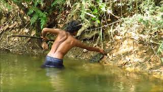 Primitive Technology   Find Crocodile by Spear in river   cooking Crocodile eating delicious