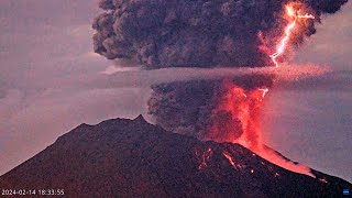 Sakurajima Volcano MASSIVE Eruption LIGHTNING and LAVA Feb 14 2024 #japan #sakurajima #volcano