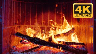Warm Night By The Cozy Fireplace 🔥 Relaxing Fireplace Burning 4K 3 Hours & Crackling Fire Sounds