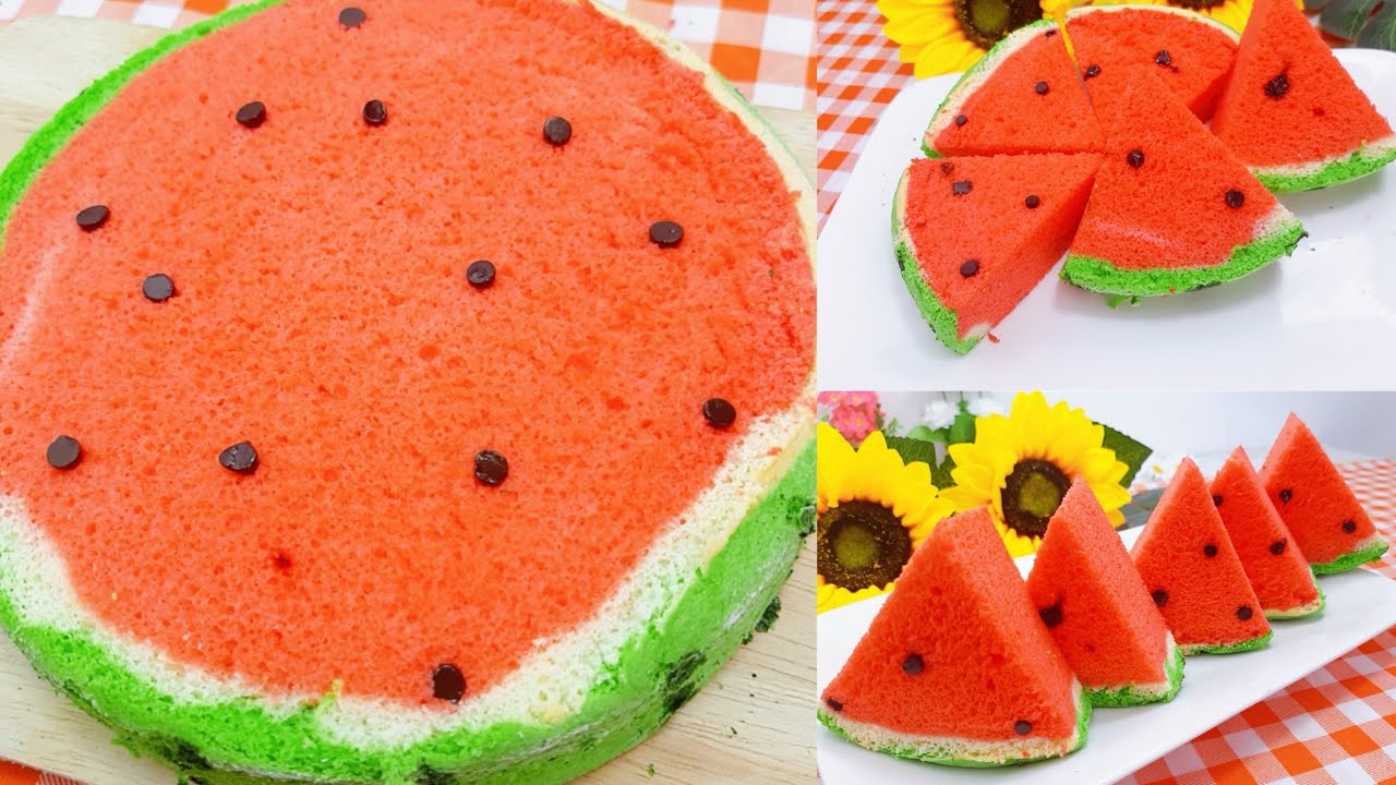 เค้ก แตงโม  2022 Update  เค้กชิฟฟ่อนแตงโม Watermelon chiffon cake เนื้อนุ่มๆ พร้อมคำนวณต้นทุน | new new eat food