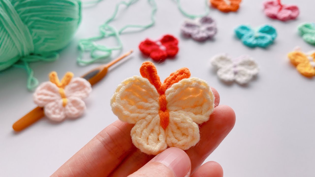 钩针编织，可爱的小蝴蝶贴片，适合胸针发夹，衣服包包帽子等配饰