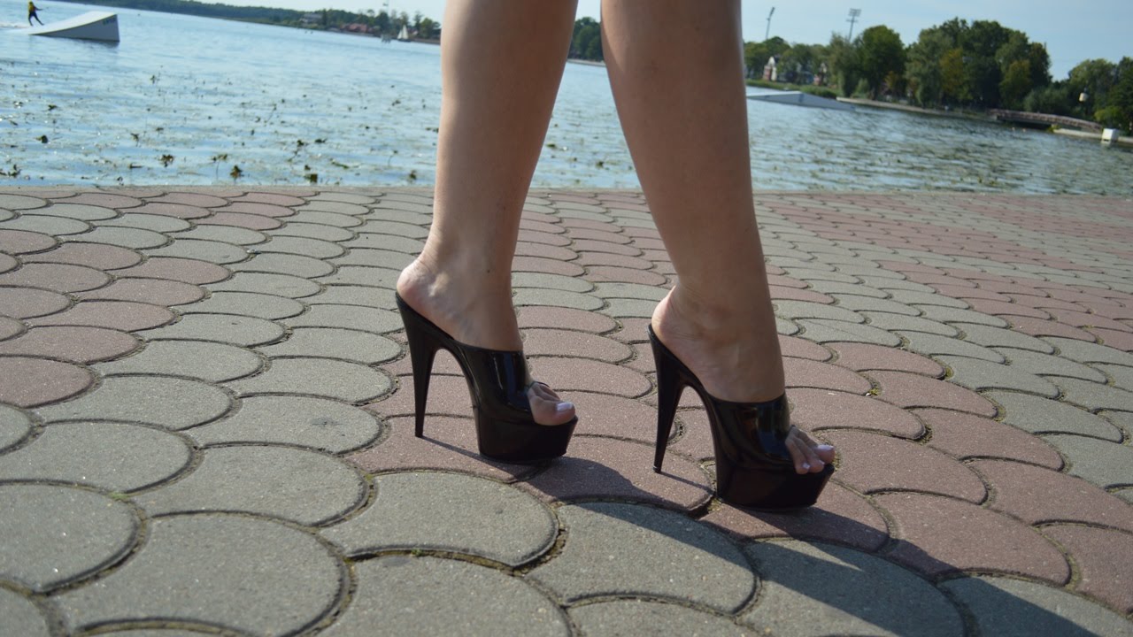 Black Platform Mules Walking In High Heels Youtube