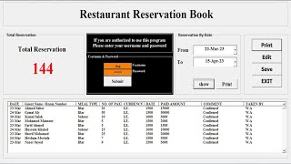 دفتر تسجيل حجز  المطاعم  Restaurant Reservation Book