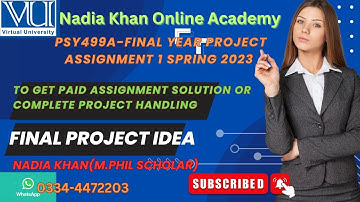 PSY499AFinal Project Assignment 01 Solution Spring 2023 |Final Project Idea |NadiaKhanOnline Academy